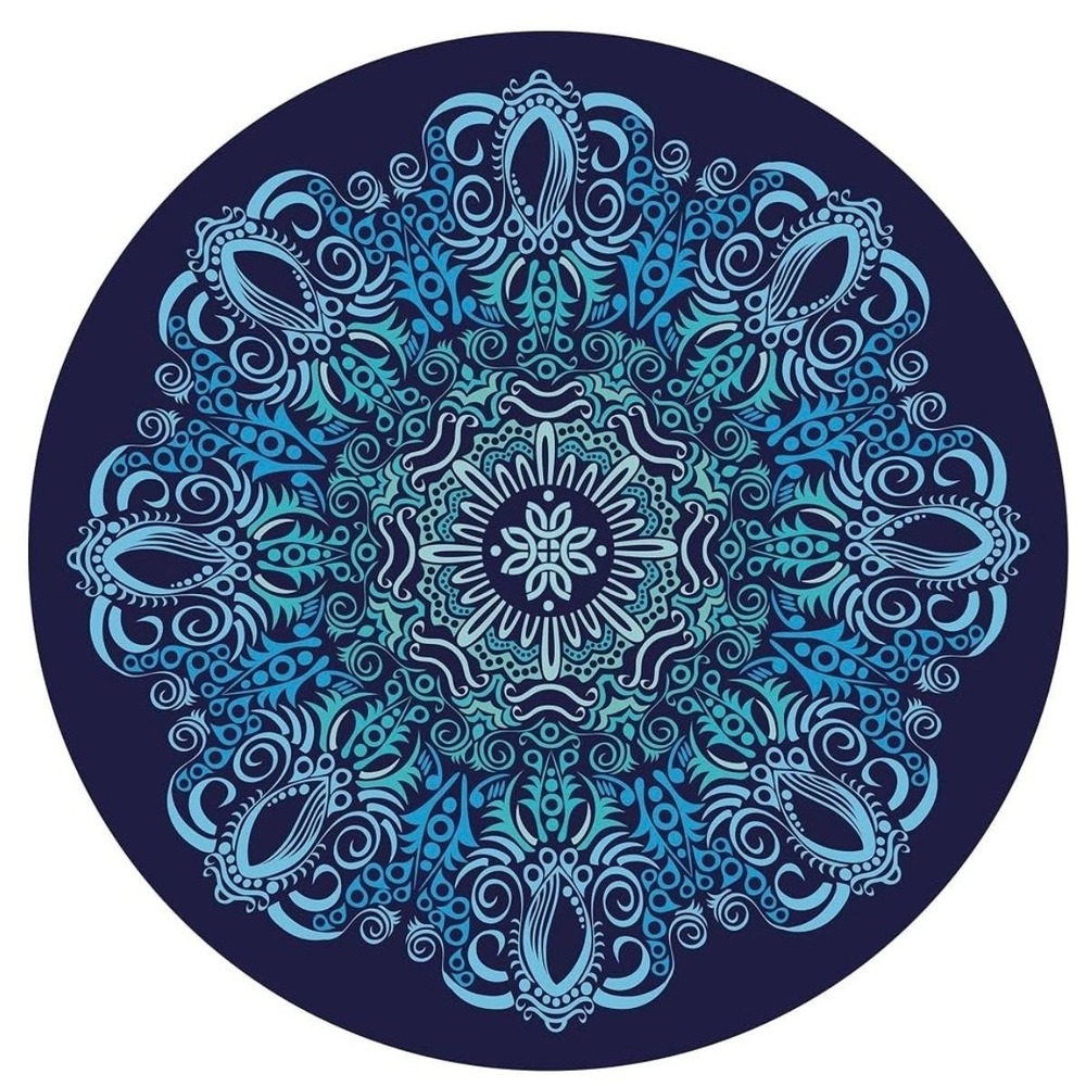 Round Oversize Yoga Mat 55in Blue Mandala Suede Rubber Non-Slip Pilates Zen - Picture 2 of 9